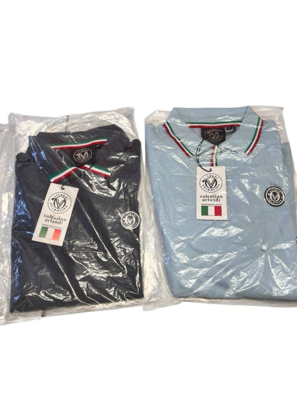 Valentino Orlandi Dual-Pack Polo Shirts — Gray & Light Blue w Italian Trim Sz MD